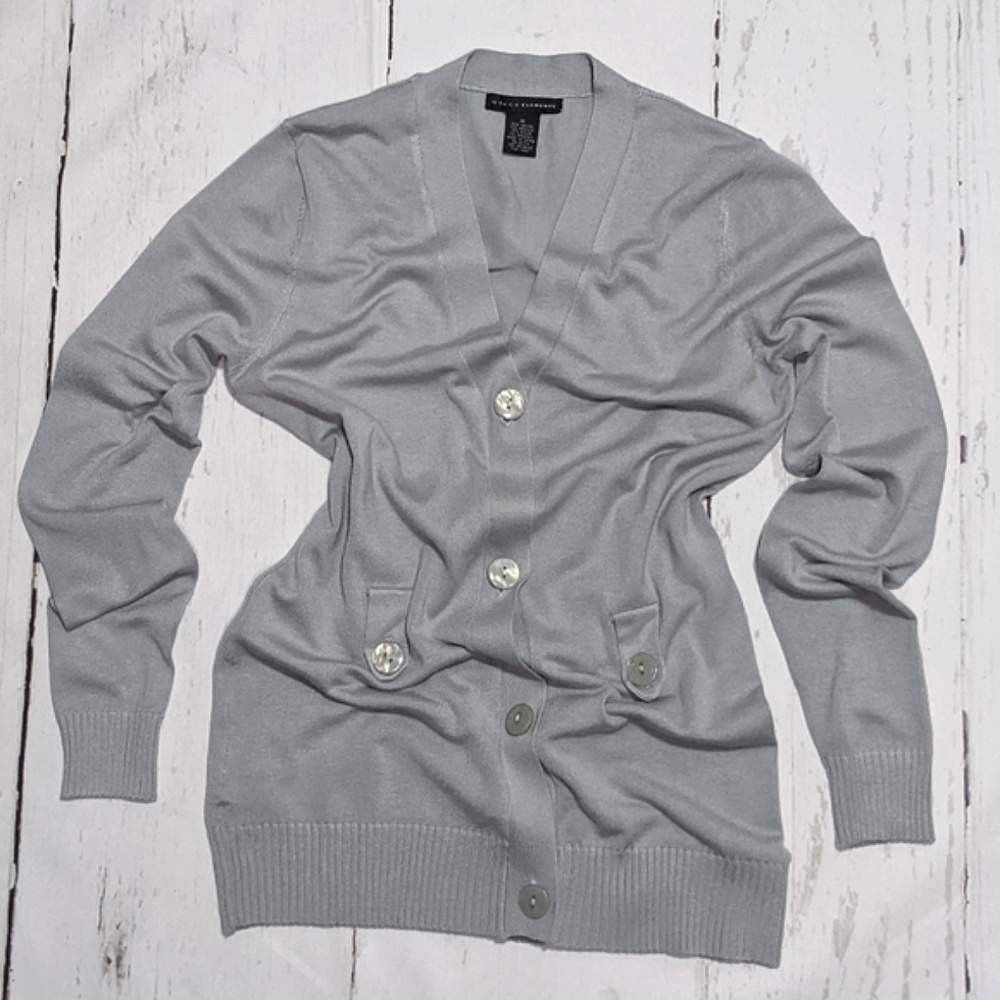 GRACE ELEMENTS Grey Gray V-Neck Button Cardigan Sweater